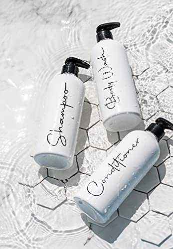 Alora 16Oz Refillable Shampoo And Conditioner Dispenser Bottles - Set Of 3 - Stylish Labels - Pump Bottle Dispenser For Shampoo, Conditioner, Body Wash - Empty Plastic Refillable Containers For Shower #TOP7