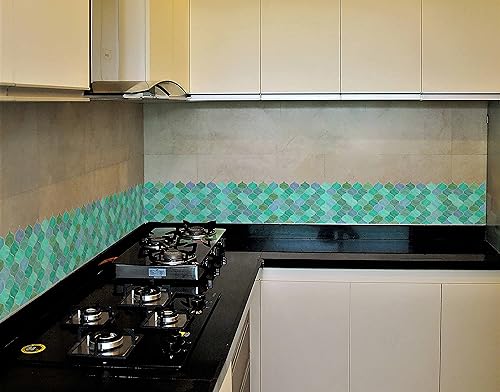 Image of WallDesign Mosaic Lantern Blue Green Shades - 2ft x 9.75 inch Waterproof Easy-Clean Vinyl Tile Sticker for Kitchen Counter, Washbasin, Table, Wall, Bedroom, Cupboard /Almirah