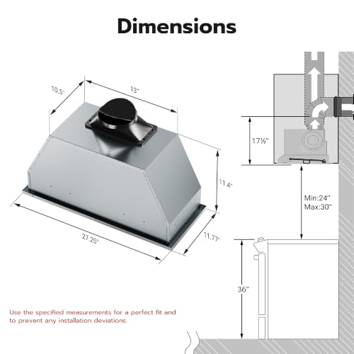 Image of 30 inch Range Hood Insert, 900 CFM Ducted /Ductless Black Range Hood