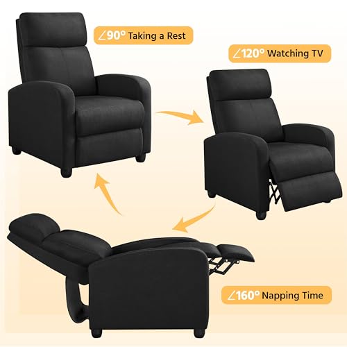 Yaheetech Fernsehsessel Ruhesessel Relaxsessel mit Verstellbarer Beinablage und Liege-Funktion Liegesessel bis 120kg Einzelsofa 140° neigbar aus Leinenstoff Schwarz – Bild 5