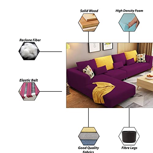 Image of Galib RHS 6 Seater L Shape Sofa Set for Living Room (Purple) Premium Fabric