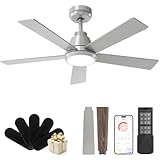 CubiCubi Ceiling Fan, 42' Silver Ceiling Fans with Lights and Remote/APP Control, Quiet, 3000-6500K Dimmable, Modern Ceiling Fan with Light for Indoor Bedroom, Living Room, Kitchen