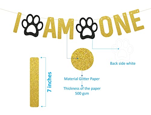Image of Glitter I Am One Puppy Banner, 1st Birthday Dog Supplies, Pet Party Decorations, Gold and Black