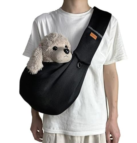 通気性ペットスリング 大型犬〜小型犬兼用 抱っこ紐型 耐荷重15kg メッシュ素材 夏用暑さ対策 転落防止ファスナー 洗濯機対応 折り畳み省スペース 抗菌防臭加工 散歩/通院/旅行神器 (ブラック)