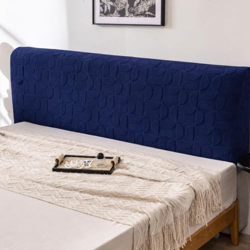 Image of HOMETHREADS Stretchable Lycra /Velvet Headboard Cover | Soft, Dust-Proof & Wrinkle-Resistant Bed Back Protector | Fits Leather, Wooden & Fabric Bedsides (Navy, 90x65Cm)