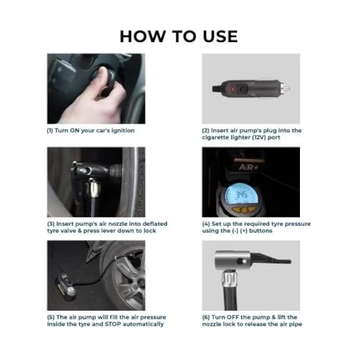 Image of GoMechanic Digital Tyre Inflator for Car - 150 psi, 12V DC Portable Air Pump /Compressor with Digital Tyre Pressure Gauge, Suitable for Bikes, Bicycles or Any Inflatable With LED Light (Gusto T2)