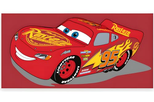 Disney Cars Lightning McQueen Serviette de Plage & de Bain 70x140 cm, 100 % Coton | Serviette Enfant Douce & Absorbante pour le Bain, la Plage & la Piscine | Rouge avec Voiture de Course McQueen