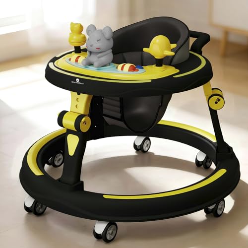 Image of StarAndDaisy Baby Walkers for 9+, 6-24 Month Baby boy & Girl 360 Walker for Kids for 6-24 Months with 7 Level Height Adjustment, Baby Walker with Switchable Food & Musical Toy Tray -Yellow Black
