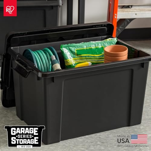 IRIS USA 20 Gallon Lockable Storage Bins with Lids, 6 Pack - Made in USA, Heavy Duty, Stackable Containers, Garage Organizing Bins Moving Tubs, Rugged Sturdy Equipment Utility Box - Black by IRIS USA - Image 8
