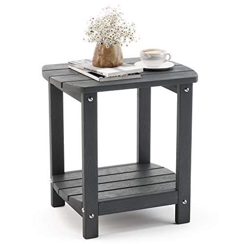 Lue Bona Adirondack Outdoor Side Table, Dark Gray Poly Outdoor Patio End Table Weather Resistant, Pool Composite Plastic Morden Side Table For Patio, Pool, Porch, Garden, Lawn #TOP8