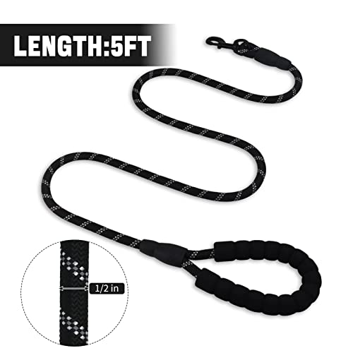 Crowatts 5 Ft Strong Durable Nylon Dog Leash With Comfortable Padded Handle And Highly Reflective Threads For Small,Medium And Large Dogs(5 Ft, Black) #TOP1