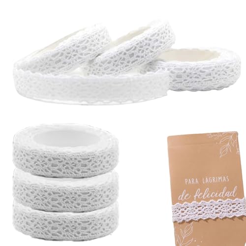 6 Rollen Spitzenband Weiß Selbstklebende,Spitzenborte Weiß Vintage,für Handwerk,Hochzeit,Dekoration,Scrapbooking,Geschenkbox (1.5 cm x 1.8 m)
