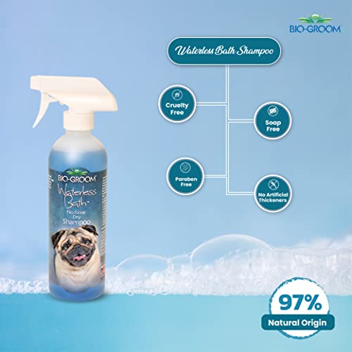 Image of Bio-groom Waterless Bath Shampoo for Dogs, Replenish Dogs Moisture and Maintain Coat Healthy, Silky, Shiny, Nourishes Skin and Keep Them Smelling Fresh, 473 Milliliter | No-rinse tear-free shampoo for quick pet cleaning.