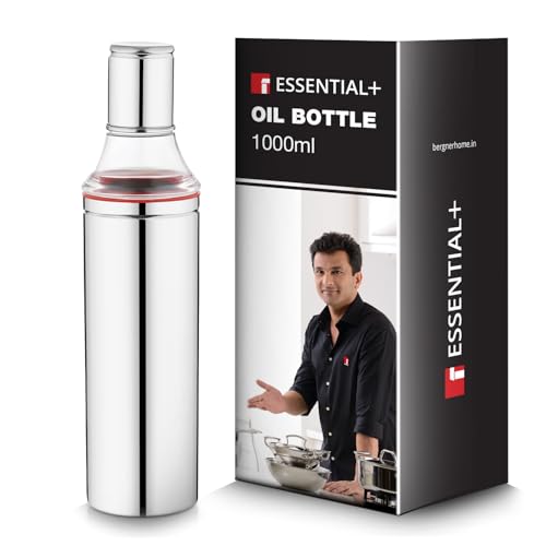 Image of Essential Plus Stainless Steel Oil Bottle for Kitchen 1000ml, Oil Dispenser Bottle with Cap, Durable, Precise Pouring, Easy to Refill and Flow, Drip Free, Home & Restaurant use (Silver)