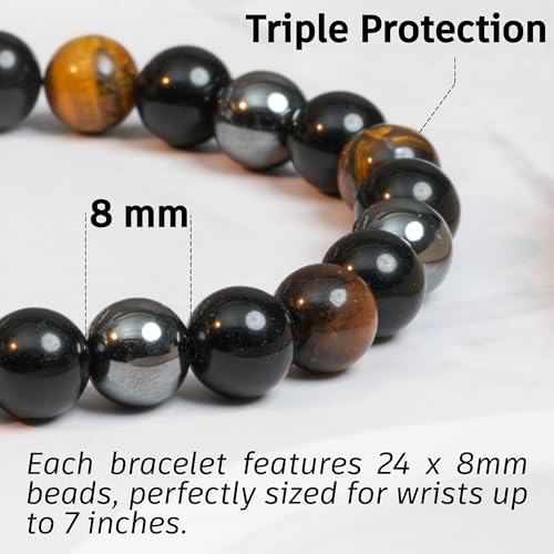 Triple Protection Bracelet - Black Obsidian, Hematite & Tiger Eye - Adjustable Natural Stone Bracelet for Grounding & Positive Energy - Handmade Spiritual Jewelry3