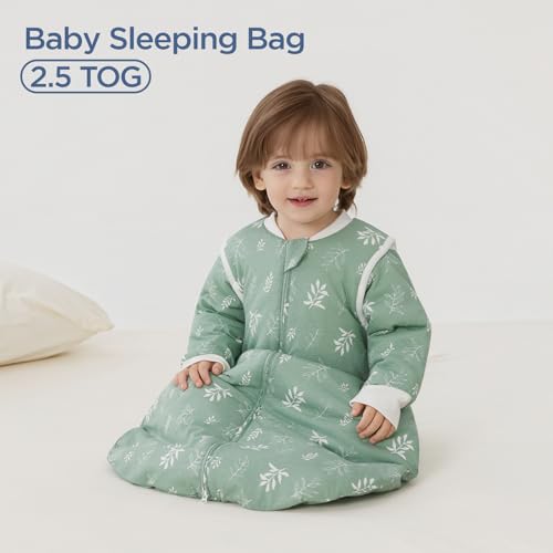 Image of Duomiaomiao 2.5 TOG Baby Sleep Sack 100% Cotton Winter Long Sleeve Baby Wearable Blanket, Super Warm Quilted Comfy Toddler Sleeping Bag