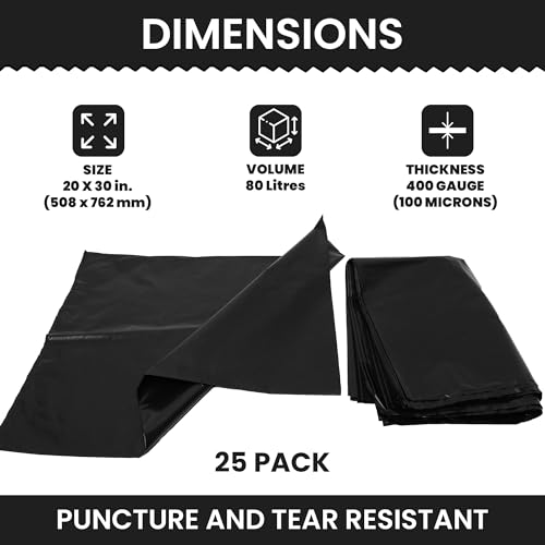 KAPCO 80L Rubble Bags Heavy Duty Large 25 Pack – Strong Black Rubble Sacks - 400 Guage (100 Micron) | 30KG+ Load | 20” x 30” Builders Refuse Bags for Garden, Construction, DIY, Home – Tear Resistant 2 KAPCO 80L Rubble Bags Heavy Duty Large 25 Pack – Strong Black Rubble Sacks - 400 Guage (100 Micron) | 30KG+ Load | 20” x 30” Builders Refuse Bags for Garden, Construction, DIY, Home – Tear Resistant - Image 2