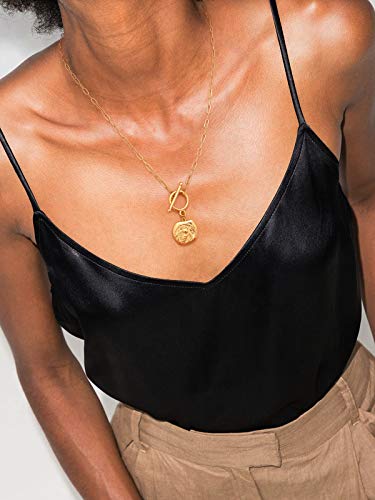 Potessa 18K Gold Coin Pendant Bee Necklace For Women Toggle Paperclip Chain Necklace Fashion Jewelry Mother's Day Gifts For Her #TOP4