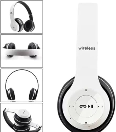 Image of BT Wireless Headphone with Mic Foldable Earphone with FM,TF Bluetooth Bluetooth & Wired Headset (White, On the Ear)