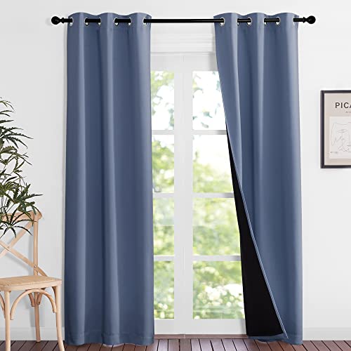 Image of NICETOWN Full Shade Curtain Panels 84 inches Long, Pair of Energy Smart & Noise Blocking Out Blackout Drapes for Guest Room Window, Thermal Insulated Lined Window Dressing (Stone Blue, 37x84)