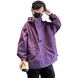 [BLZXIAN] 子供服 春秋 アウトドア ジャケット キッズ マウンテンパーカー アウター コート ウインドウブレーカー フード付き 男の子 ボーイズ キャンプ 撥水 パーカー 通園 通学 ゆったり 防風 トップス 110-170cm (パープル,170cm,Height 170)