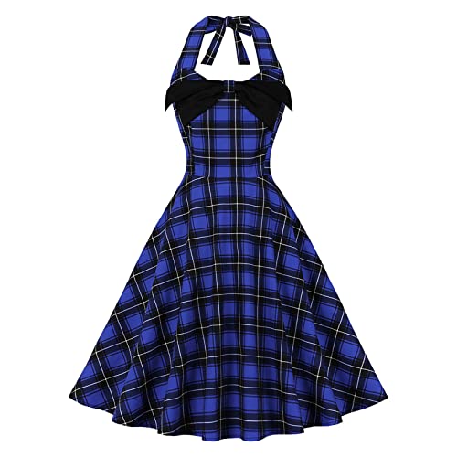 Damen 50er Jahre Kleid Neckholder Vintage Sommer Petticoat Kleid Elegant...
