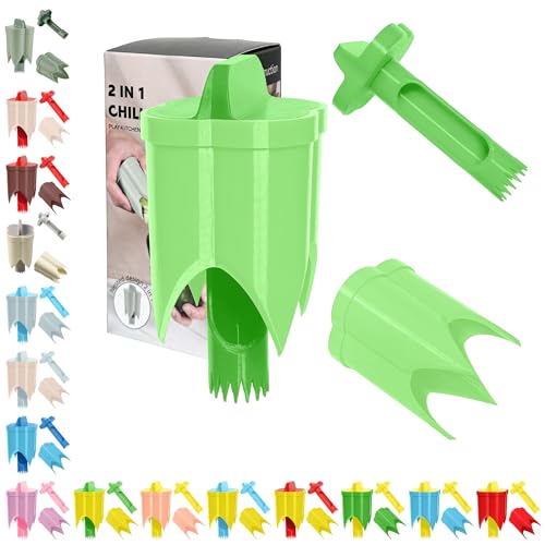 Pepper Corer, 2 in 1 Red Bell Pepper Seed Corer Remover Tool, Fruit & Vegetable Corers Quick Cave Tools for Jalapeno Cutter Deseeder, Bright Green
