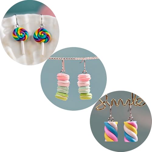 Creative Food-Themed Drop Dangle Earrings Set – Handmade Bubble Tea, Teddy Bears, Desserts, and Candy Designs with Eco-Friendly & Hypoallergenic Materials for Daily Wear or Gift.3