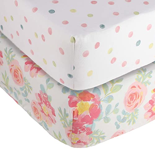 Featherhead™ Baby - Fitted Crib Sheet, Soft , Breathable And 100% Cotton Crib Sheet For Standard Crib And Toddler Mattresses, 28" X 52", 2 Pack, For Girls, Pink Garden Floral #TOP19