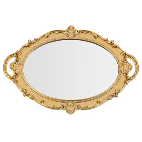 NUOBESTY Espejo Vintage Ovalado para Pared Estilo Barroco Espejo de Maquillaje de Resina y Vidrio en Color Dorado Compacto para Tocador y Decoración del Hogar