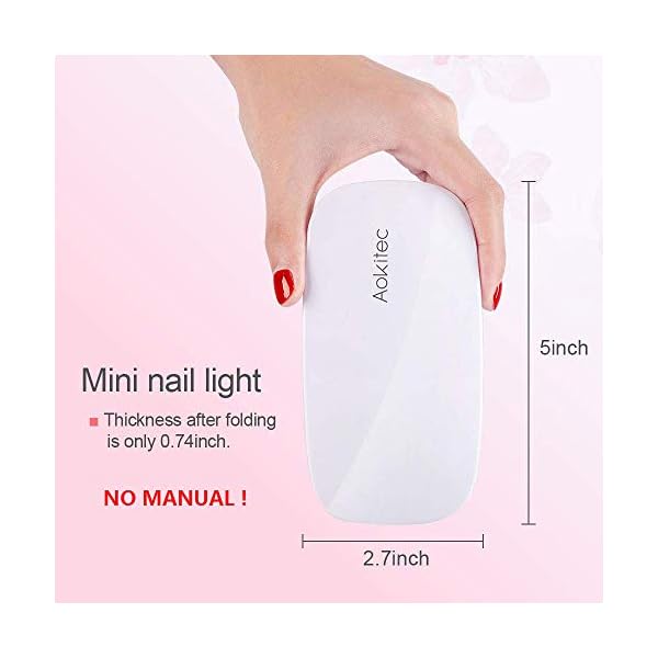 Aokitec-Mini-UV-LED-Nail-Lamp-Portable-Gel-Light-Mouse-Shape-Pocket-Size-Nail-Dryer-with-USB-Cable-for-All-Gel-PolishWhite Aokitec UV LED Nail Lamp - UV Light for Nails Portable LED Nail Dryer for Curing All Kinds of UV Nail Gels Nail Glue Gel Nail Polish Small but High Efficient for Salon Use Home DIY, White