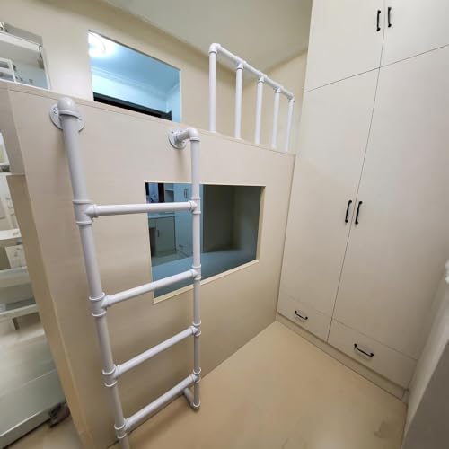 Wall-Mounted 5ft Metal Step Ladder for Basement Window Egress, Customizable White Fire Escape Ladder, Easy Installation & Durable Design