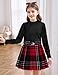 Clothes For Teen Girls 12-14 Girls Skirt Dress Pants Sets Fall/Winter Black Long-Sleeved Round Neck Top, Black And Red Flannel Plaid Skirt Pants Beret, Fashion Girl Outfit 3 Piece