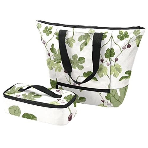 Boîte à déjeuner légère et grand sac fourre-tout isotherme à motif bourgeons de plantes