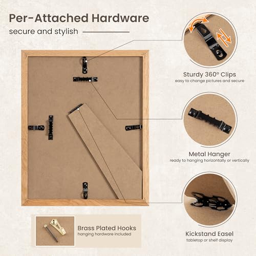 Image of FLYJOE 8x10 Oak Wood Picture Frame with Mat for 5x7, 8 by 10 USA-Sourced Natural Solid Wooden Photo Frame for Wall & Tabletop Display, Shatterproof Plexiglass, 1 Pack, Natural