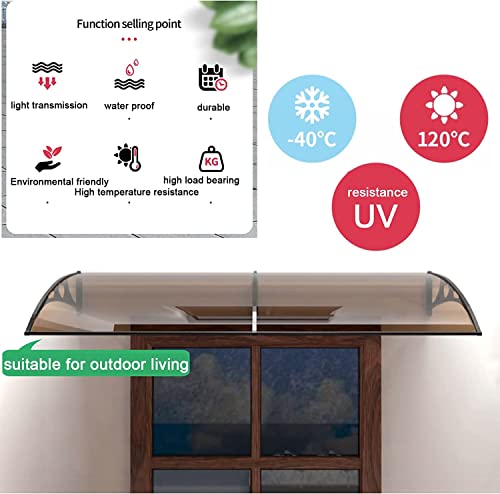 Canopy Front Door Canopy Rain Snow Protection Door Awning Metal Window Awning,3Mm Thick Polycarbonate Board Shatterproof,Brown Patio Awning/Black Bracket,For Garden Roof 23.4.3 (Size : 80X300Cm/31.5 #TOP7