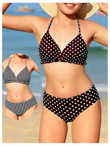 Image of BEAUDRM Girl's 2 Piece Floral Print Swimsuits Halter Triangle Bikini Boho High Waisted Bathing Suit