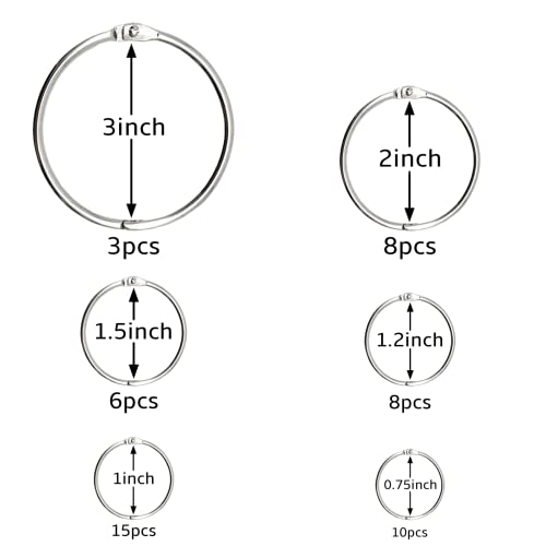 Owlkela Binder Rings 50 Pcs, Assorted Sizes, Nickel Plated, Loose Leaf Binder Ring, Rings For Flash Cards, Index Card Rings, Book Rings, Ring Hooks, Paper Rings For School, Home Or Office #TOP1