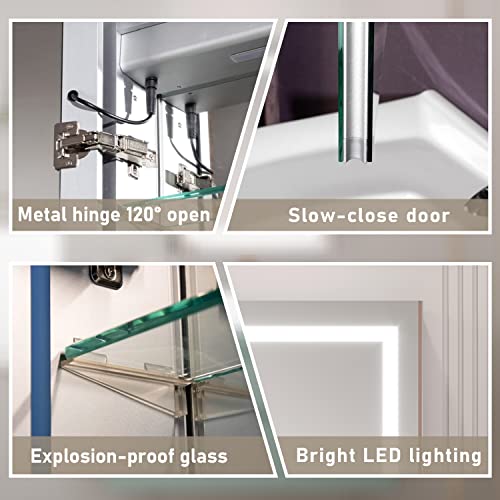 Mirplus 26X20 Inch Bathroom Medicine Cabinet With Led Mirror, Anti-Fog, Waterproof, 6000K Single Door Lighted Bathroom Cabinet With Touch Swich, Recessed Or Surface Mount (Right Door) #TOP5