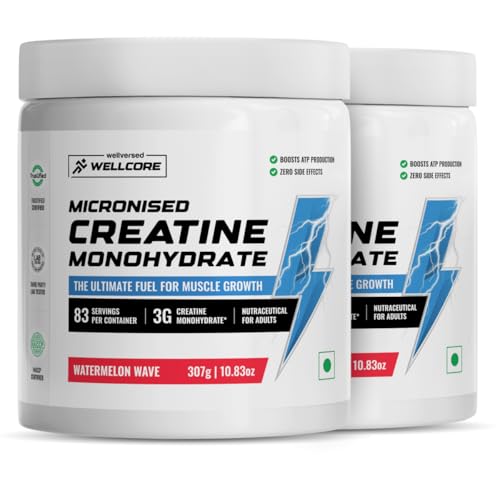 Image of Wellcore Pure Micronised Creatine Powder For Enhanced Muscle Strength With Rapid Absorption (83 Servings (Pack Of 2), Watermelon Wave)