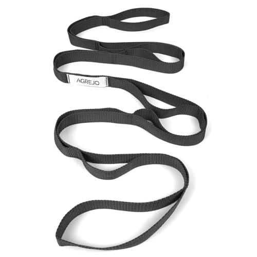 AGREJO Stretching Strap Yoga Strap Physical Therapy for Home Workout, 10 Loops Non-Elastic Stretch Band for Pilates, Flexibility, Exercise and Gymnastics (1-Pack Black)