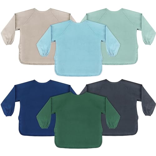 Image of Jeyiour 6 Pack Long Sleeve Baby Bibs Mess Proof Bib Washable Feeding Bib Waterproof Smock Bib for Infant Toddler 6-24 Months