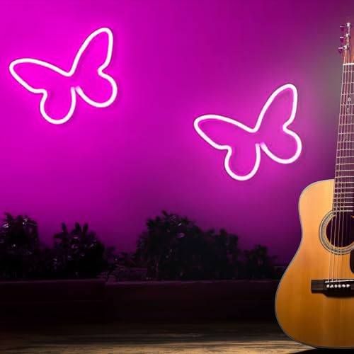 Image of 2PCS LED Neon Light Sign Butterfly Neon Signs Home Night Lights for Kids' Bedroom Decorative lamps Wall Art Romantic Christmas Birthday Gift