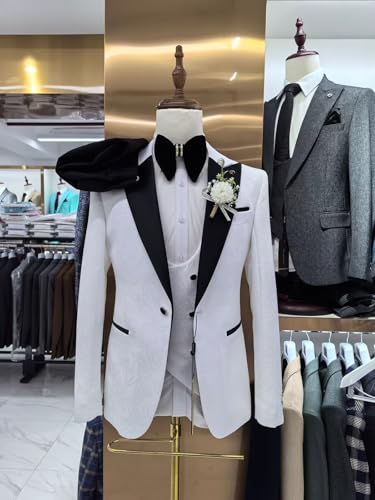 Men's Suits Slim Fit 3 Piece Set White Jacquard Classic Wedding Blazer Vest Pants Formal Tuxedo for Groomsman2