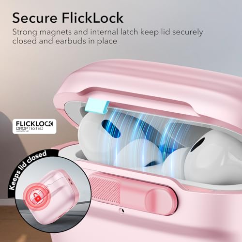 Image of ESR for AirPods Pro 2 Case (2023 /2022 /2019, 2nd /1st Gen), Compatible with Airpods Pro 2 (USB-C /Lightning Cable), MagSafe Ready, Magnetic Lid Lock, Full Drop Protection Cover with Lanyard, Pink