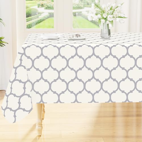 Image of Smiry Rectangle Table Cloth, Waterproof Vinyl Tablecloth with Flannel Backing for Rectangle Tables, Wipeable Spillproof Plastic Tablecloths for Dining, Camping, Indoor and Outdoor 52 inchx70 inch, Beige