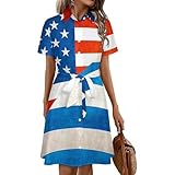 KAOEOSI Half Greek Half American Flag Women's Short Sleeve Collared Shirt Dress Summer Button Down A Line Dresses XS