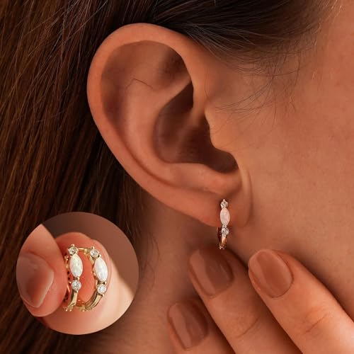Gold Hoop Opal Earrings For Women 14k Gold Plated Small Huggie Earring Diamond Cubic Zirconia Dainty Jewelry Gifts3