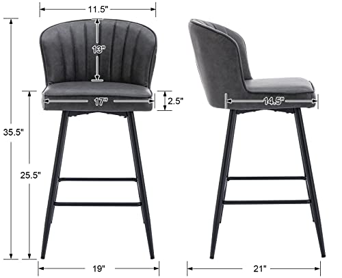 Image of EALSON 26 Inch Counter Height Bar Stools Set of 4 Leather Counter Stools with Back Modern Comfortable Bar Chairs with Metal Footrest Upholstered Kitchen Island Stools for Home Bar Dining Room, Grey