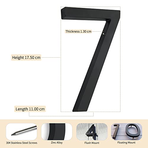 House Numbers Large Door Number Black House Number 7 Inch Metal House Numbers 3D Floating Exterior Modern Address Numbers 7 - Image 2
